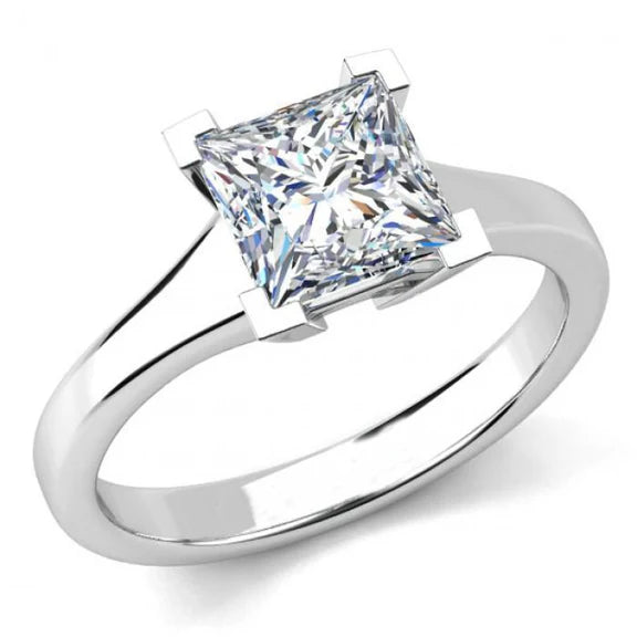 Bague De Fiançailles Réel Diamant Taille Princesse 1 Carat En Or Blanc 14 Carats