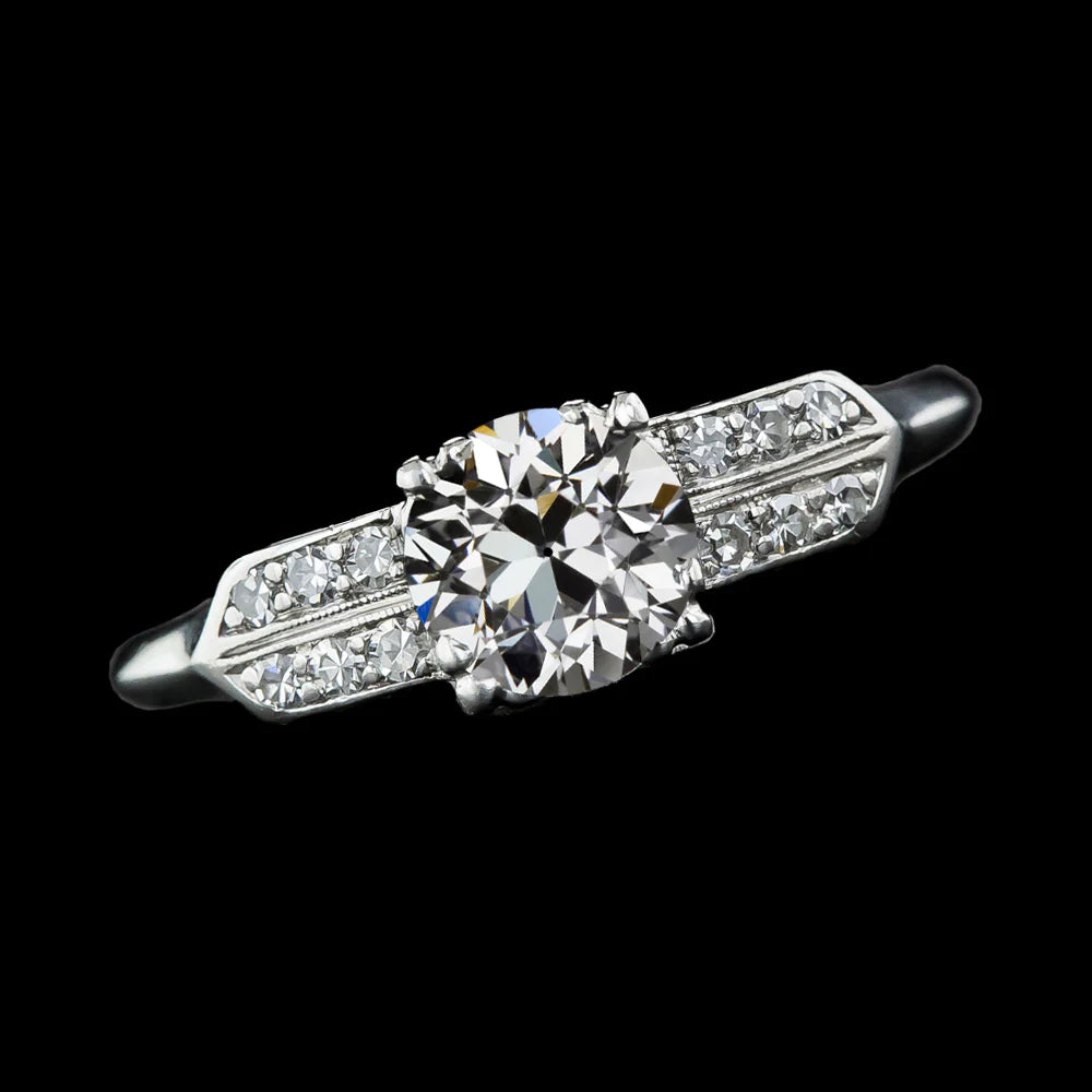Bague De Fiançailles Réel Diamants Ronds Taille Ancienne Or Blanc 14K 3 Carats