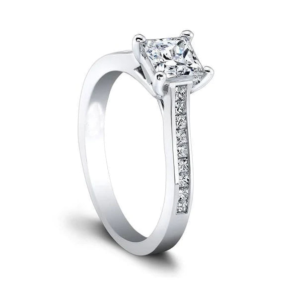 Bague De Fiançailles Réel Diamants Taille Princesse 2.80 Ct En Or Blanc