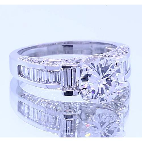 Bague De Fiançailles Ronde & Baguettes Naturel Diamant 2.50 Carats
