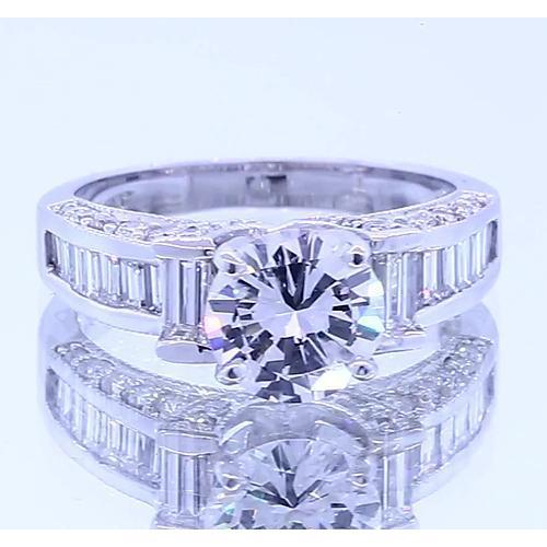 Bague De Fiançailles Ronde & Baguettes Naturel Diamant 2.50 Carats