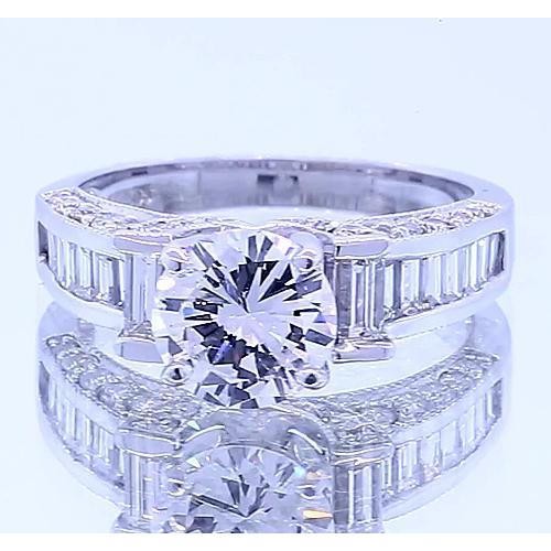 Bague De Fiançailles Ronde & Baguettes Naturel Diamant 2.50 Carats