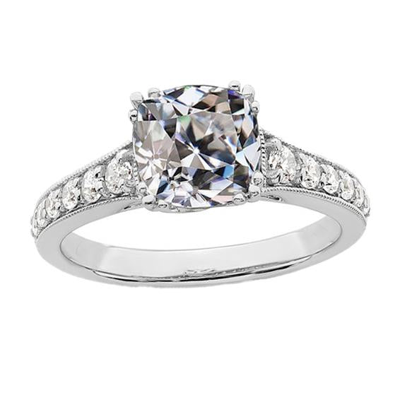 Bague De Fiançailles Ronde Et Coussin Naturel Diamant Dames Or Millegrain 7 Carats