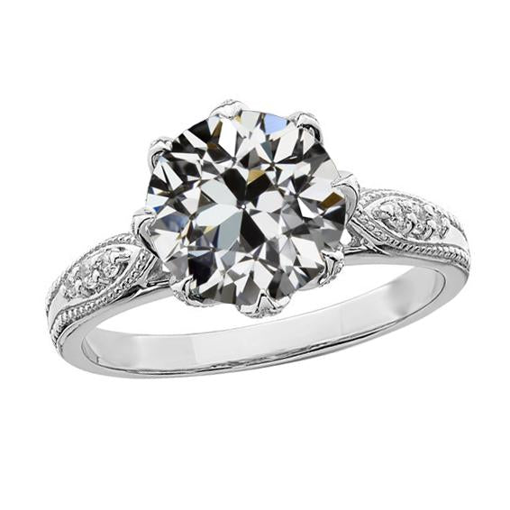 Bague De Fiançailles Ronde Réel Diamant Taille Ancienne Mine 8 Sertis 3.75 Carats