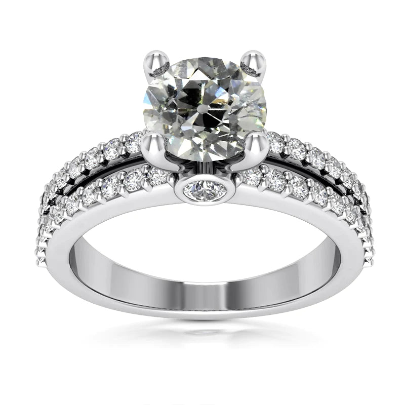 Bague De Fiançailles Ronde Réel Diamants Taille Ancienne 5.75 Carats Tige Fendue