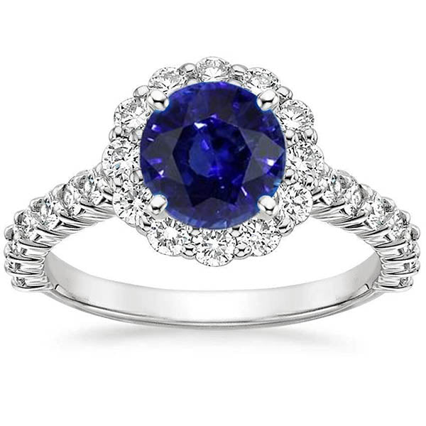 Bague De Fiançailles Saphir Rond Avec Diamants