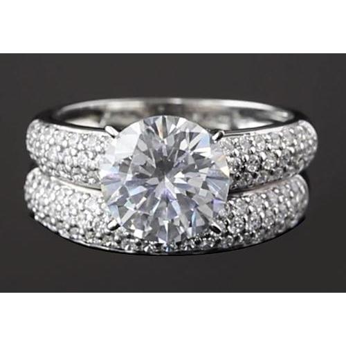 Bague De Fiançailles Sertie De Réel Diamants Ronds Sertis Pavé 5 Carats