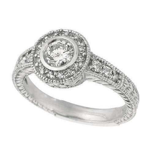 Bague De Fiançailles Sertie De Véritable Diamants Ronds De 1.50 Carats En Or Blanc 14K