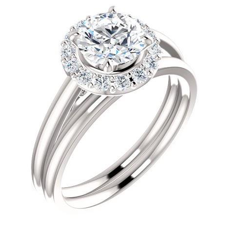 Bague De Fiançailles Sertie Halo De Réel Diamants Ronds De 1.50 Carats En Or Blanc 14K