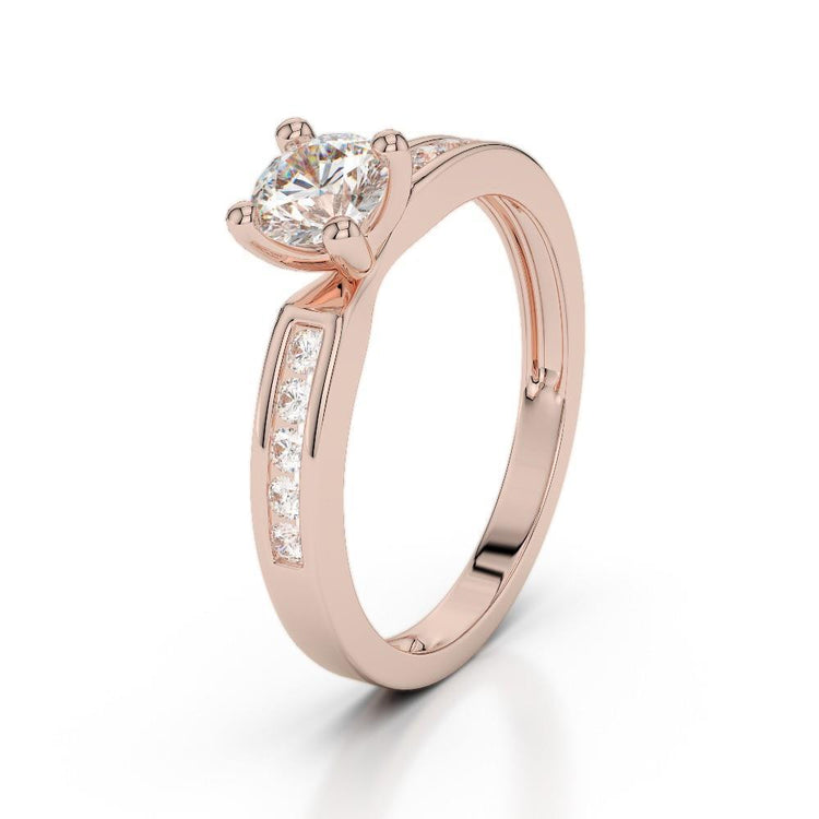 Bague De Fiançailles Solitaire De 2.10 Ct Avec Accent De Réel Diamants En Or Rose