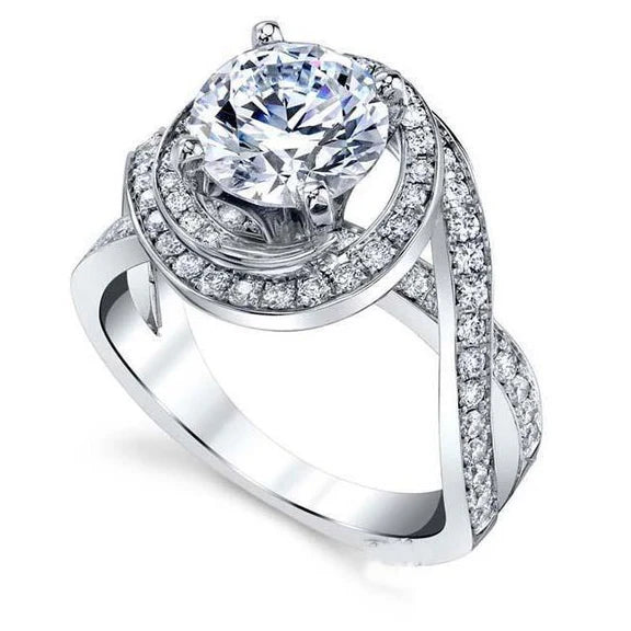 Bague De Fiançailles Solitaire De 5 Ct Avec Accent De Réel Diamants Coupe Ronde