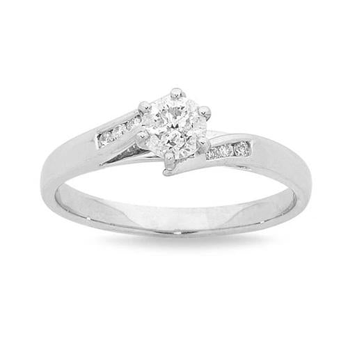 Bague De Fiançailles Solitaire En Or Blanc Avec Accents De 1.55 Carat Et Réel Diamants