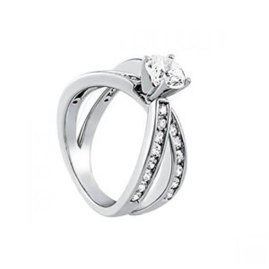 Bague De Fiançailles Solitaire En Or Blanc Avec Réel Diamants 2 Carats Et Accents