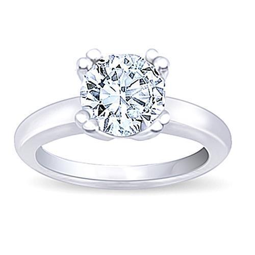 Bague De Fiançailles Solitaire Naturel Diamant Rond Or Blanc 14K 0.75 Carats