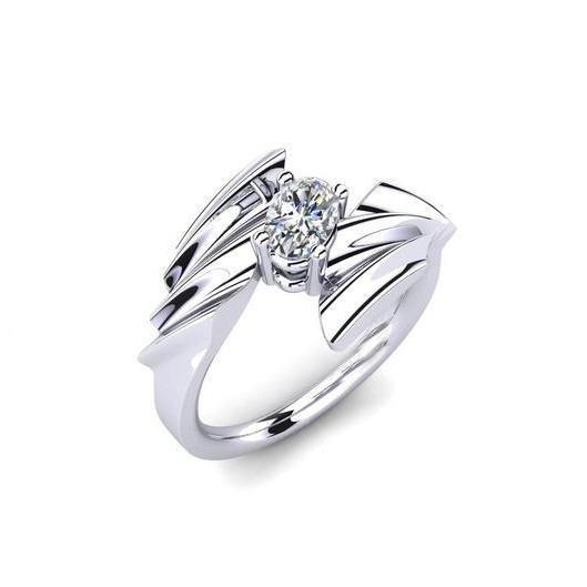 Bague De Fiançailles Solitaire Ovale 1.10 Carats Naturel Diamant Or Blanc 14K
