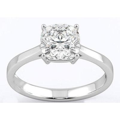 Bague De Fiançailles Solitaire Réel Diamant Coussin 3 Carats Or Blanc 14K Nouveau