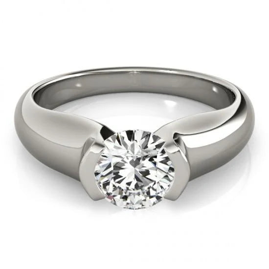 Bague De Fiançailles Solitaire Réel Diamant Demi-Lunette 1 Carat Or Blanc 14K