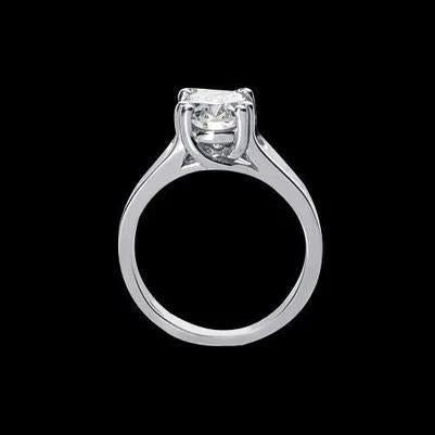 Bague De Fiançailles Solitaire Réel Diamant Ovale 2 Carats Or Blanc 14K
