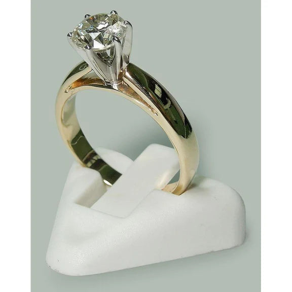 Bague De Fiançailles Solitaire Réel Diamant Rond 1.50 Carats Deux Tons 14K