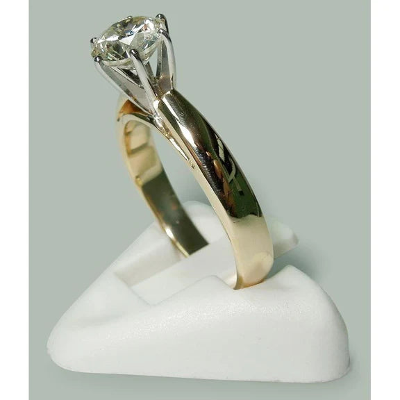 Bague De Fiançailles Solitaire Réel Diamant Rond 1.50 Carats Deux Tons 14K