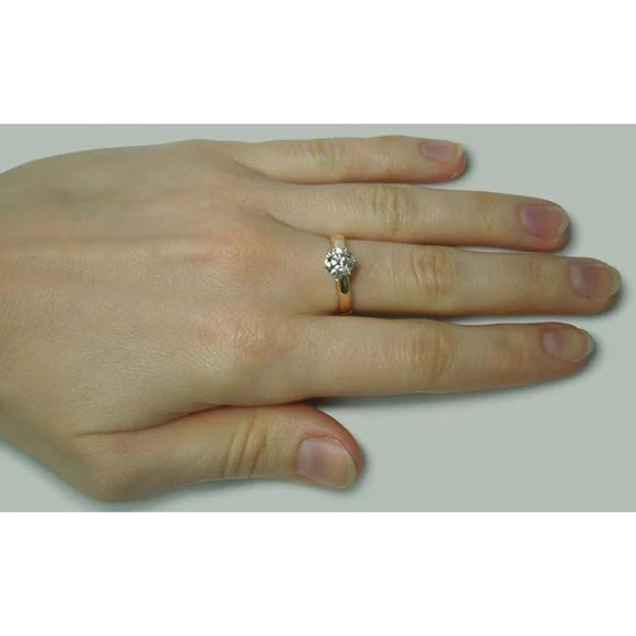 Bague De Fiançailles Solitaire Réel Diamant Rond 1.50 Carats Deux Tons 14K