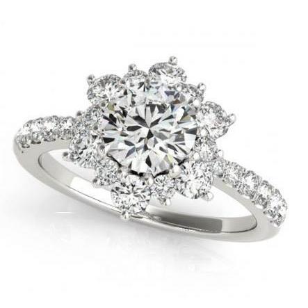 Bague De Fiançailles Style Fleur Réel Diamant Rond Halo 2.25 Carats WG 14K