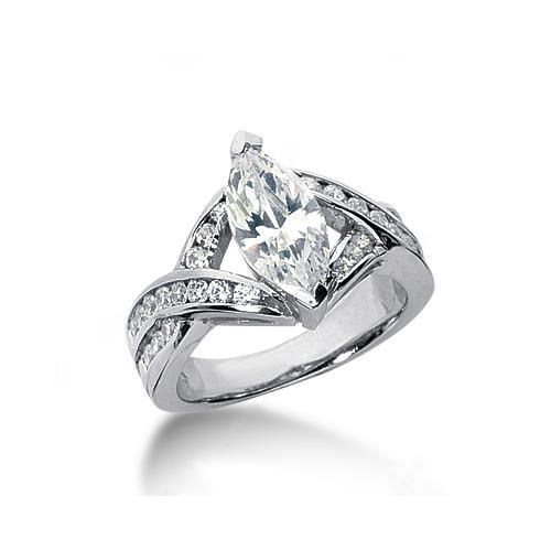 Bague De Fiançailles Taille Marquise Naturel Diamants 2.61 Carats Or Blanc