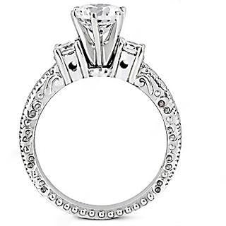 Bague De Fiançailles Trois Pierres 2 Ct.Réel Diamant Style Antique Or Blanc 14K