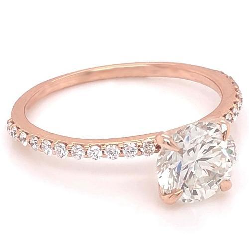 Bague De Fiançailles Véritable Diamant 1.50 Carats Avec Accents Or Rose 14K