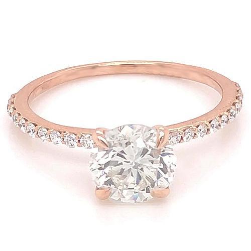 Bague De Fiançailles Véritable Diamant 1.50 Carats Avec Accents Or Rose 14K