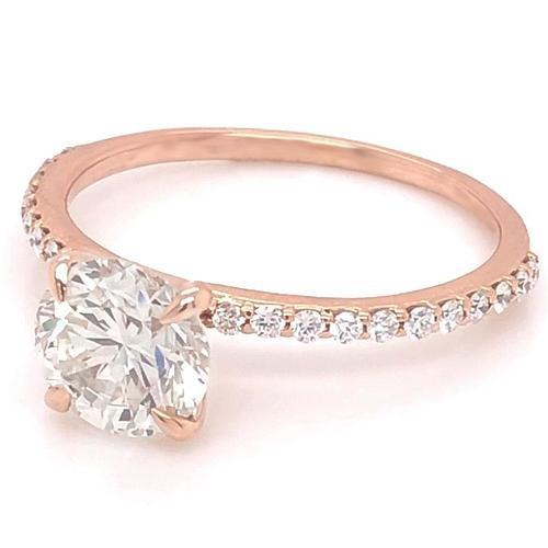 Bague De Fiançailles Véritable Diamant 1.50 Carats Avec Accents Or Rose 14K