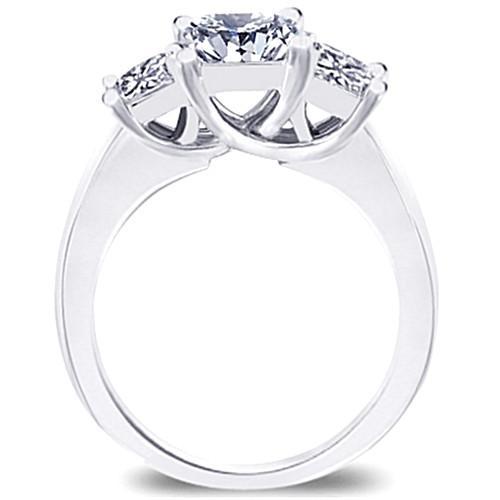 Bague De Fiançailles Véritable Diamant 3 Pierres Diamant Princesse Or Blanc 1.81 Carat