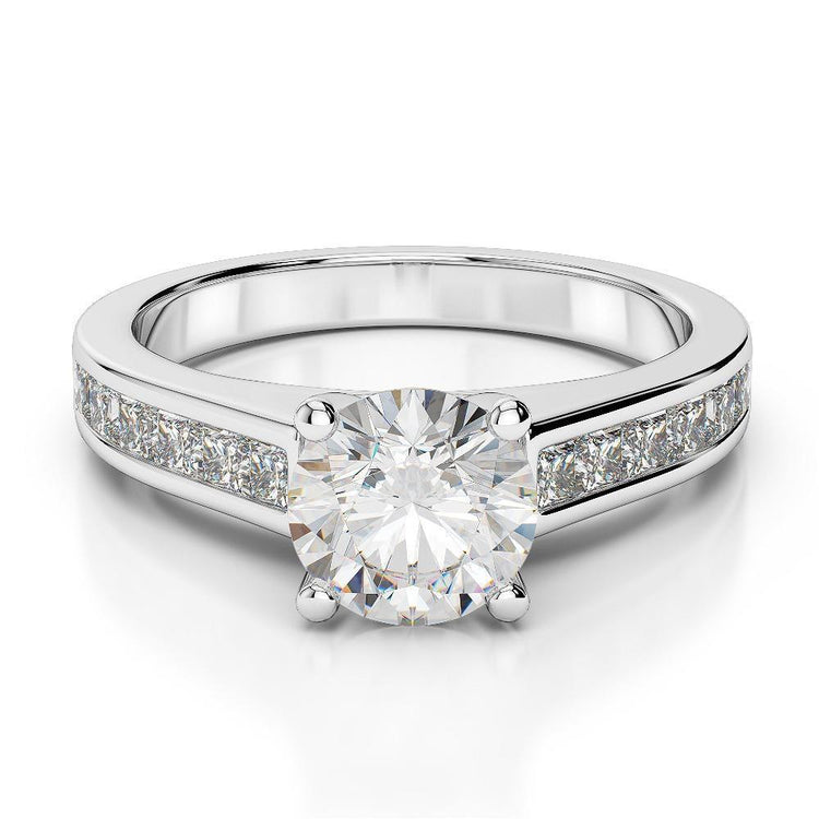 Bague De Fiançailles Véritable Diamant Avec Accents 2.75 Carats Or Blanc 14K