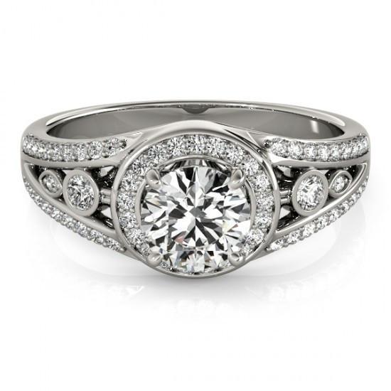 Bague De Fiançailles Véritable Diamant Brillant Rond Halo 1.75 Carat WG 14K