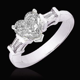 Bague De Fiançailles Véritable Diamant Cœur 1.51 Carat 3 Baguettes En Or