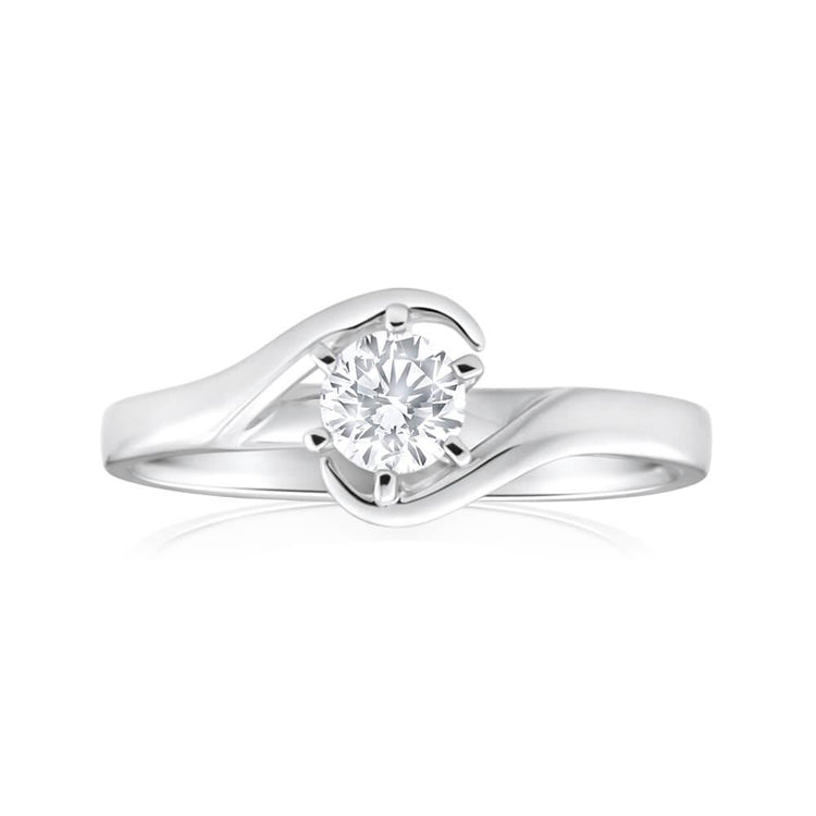 Bague De Fiançailles Véritable Diamant Coupe Ronde Solitaire 1 Carat Or Blanc 14K