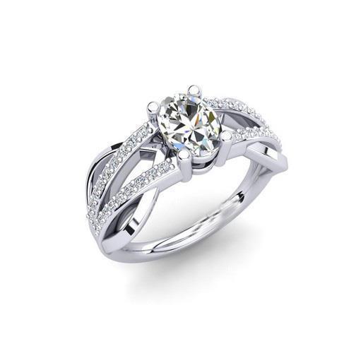 Bague De Fiançailles Véritable Diamant Ovale Et Rond Etincelant En Or Blanc 2 Carats 14K