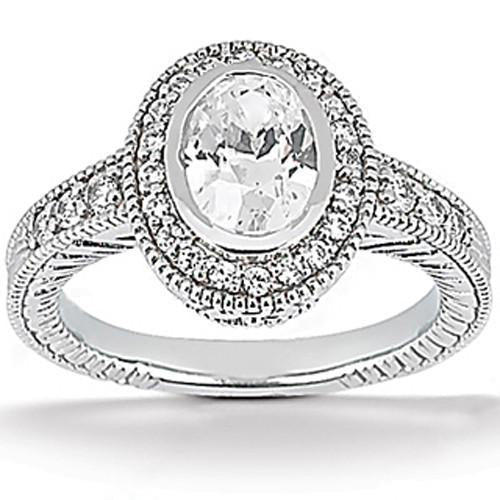 Bague De Fiançailles Véritable Diamant Ovale Halo Sertie De Bijoux En Or Blanc 1.67 Carats