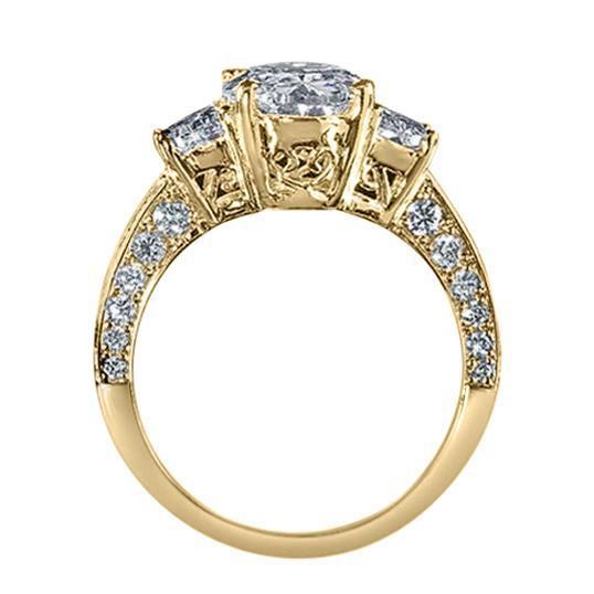 Bague De Fiançailles Véritable Diamant Ovale Style 3 Pierres En Or Jaune 4.51 Carats