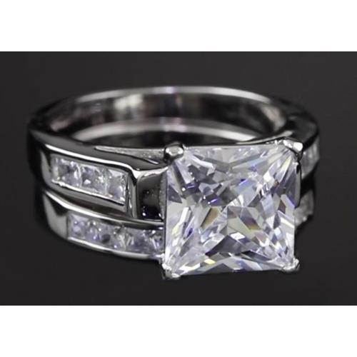 Bague De Fiançailles Véritable Diamant Princesse 4 Carats Sertie Or Blanc 14 Carats