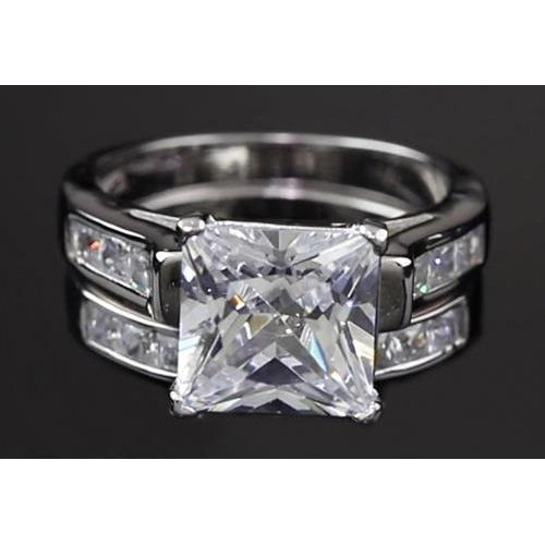 Bague De Fiançailles Véritable Diamant Princesse 4 Carats Sertie Or Blanc 14 Carats