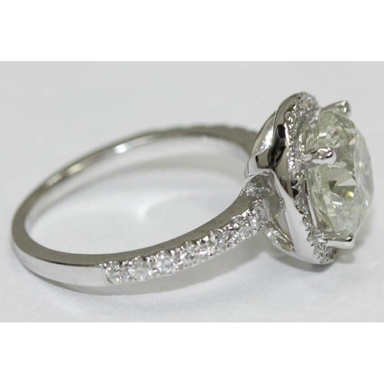 Bague De Fiançailles Véritable Diamant Rond 3 Carats Solitaire Avec Accents Or Blanc