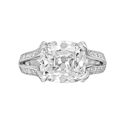 Bague De Fiançailles Véritable Diamant Solitaire Coussin Accentuée 3.50 Ct. Or Blanc