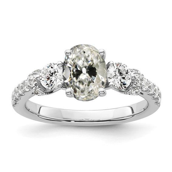 Bague De Fiançailles Véritable Diamant Taille Ancienne Ronde Et Ovale Sertie De Griffes 5.50 Carats