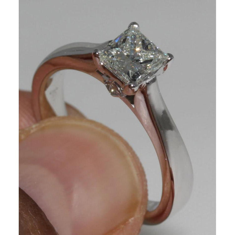 Bague De Fiançailles Véritable Diamant Taille Princesse 1.60 Carat Or Blanc