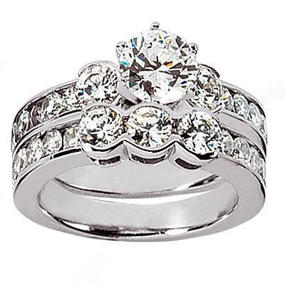 Bague De Fiançailles Véritable Diamant Trois Pierres Sertie 3.11 Carats Or Blanc