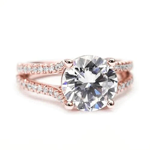 Bague De Fiançailles en Or Rose Avec Réel Diamants