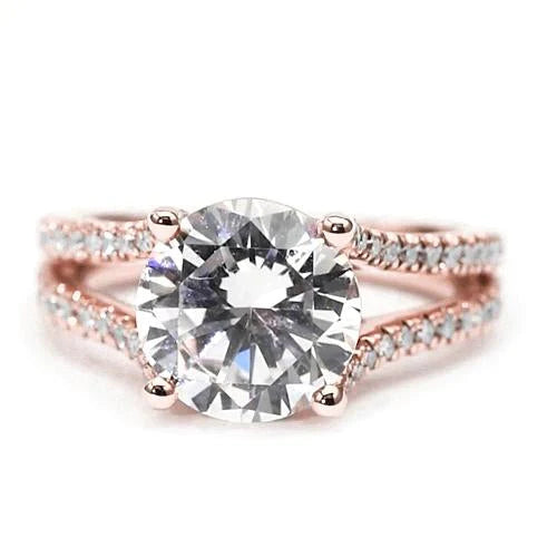 Bague De Fiançailles en Or Rose Avec Réel Diamants
