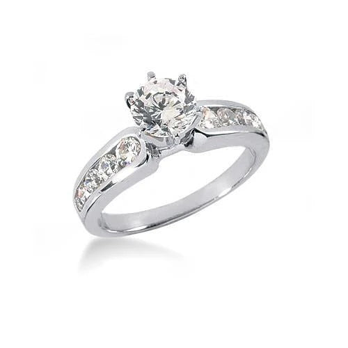 Bague De Finçailles Fantaisie Avec Réel Diamants 2.10 Ct. Or Blanc 14K