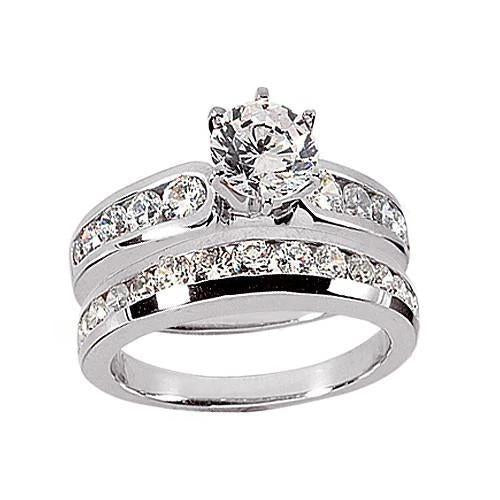 Bague De Finçailles Fantaisie Avec Réel Diamants 2.10 Ct. Or Blanc 14K